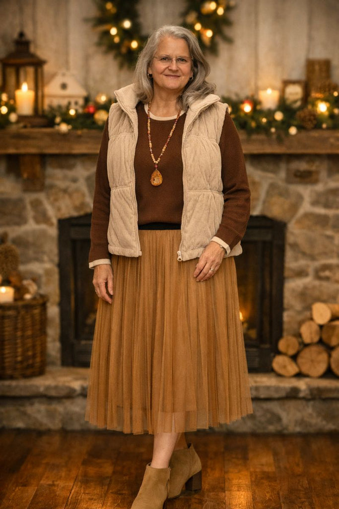 White Birch Khaki Puffer Vest Amanda Queen