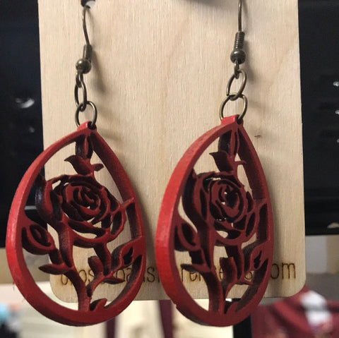 Rose Earrings-Red