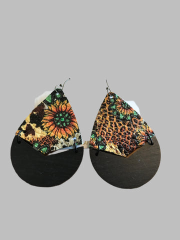 Sunflower Teardrop/Black Earring