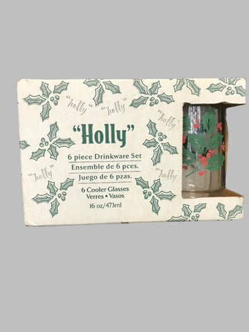 "Holly" 6 piece Christmas Drinkware Set