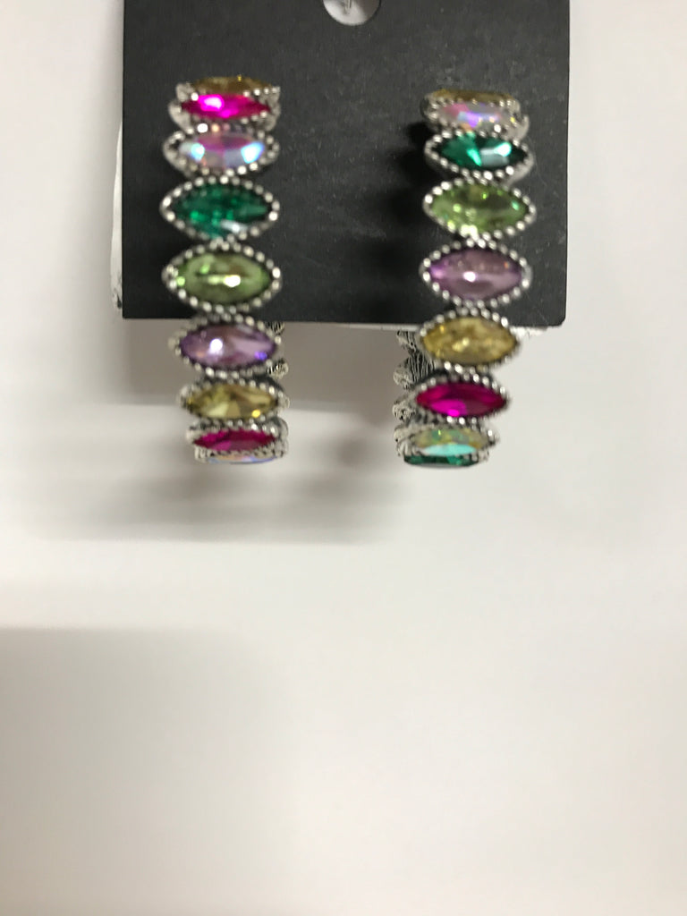 Multi Color Rhinestone Silver Hoop earrings