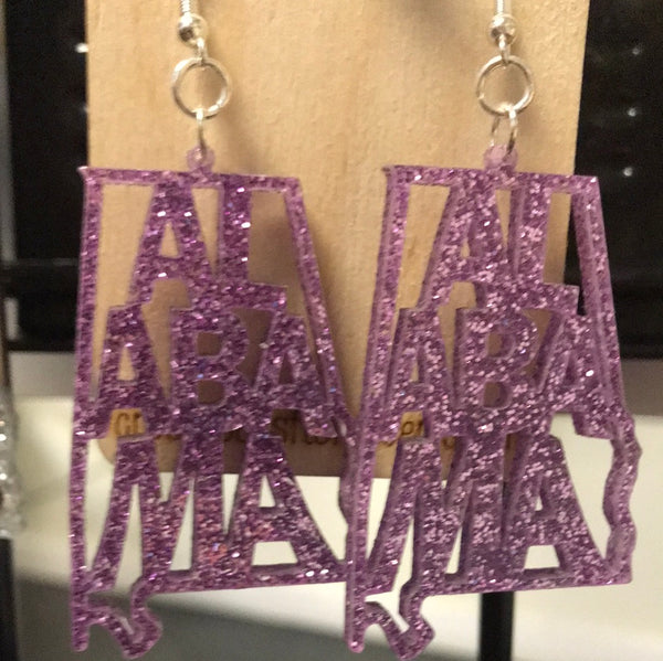 Alabama Earrings-acrylic purple glitter