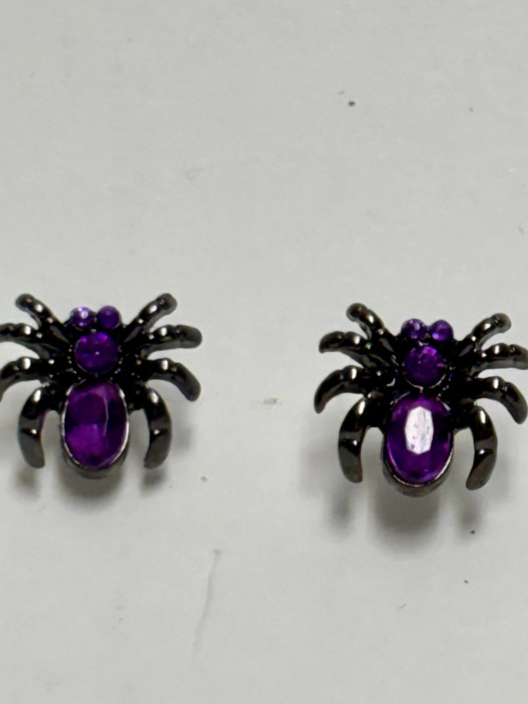 Spider earrings -Black with purple stones