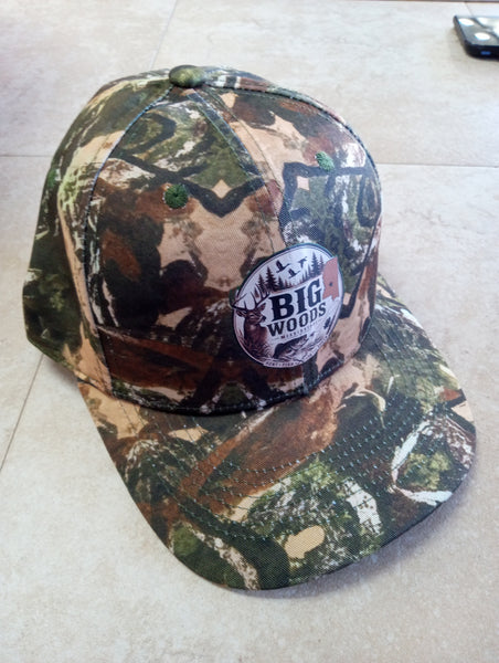 Camo green/tan Hat "BIG WOODS" w/deer/fish/duck