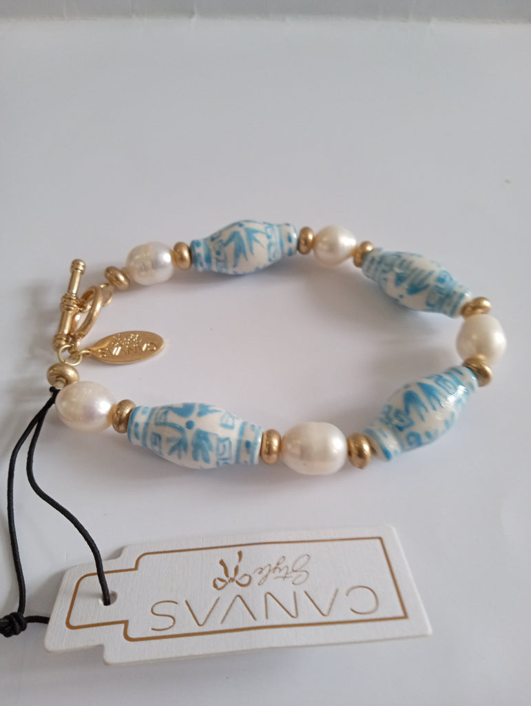 Chinoiserie Canvas White/blue bracelet Amanda Queen