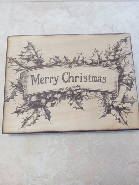 Christmas-8.5" x 6.5" Wood Burned Wall Decor/Merry Christmas/mistletoe