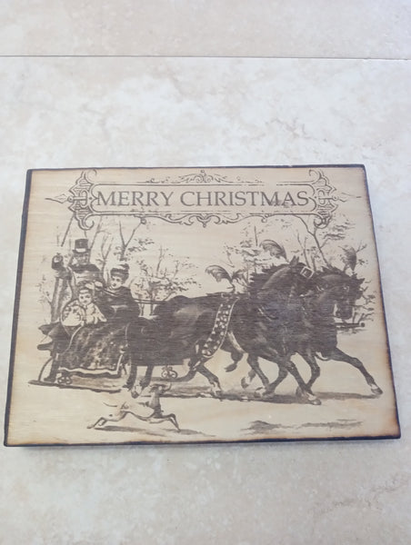 Christmas-8.5" x 6.5" Wood Burned Wall Decor Lasered Christmas print/Wood-Burned & Laser-Engraved Art