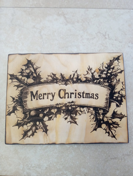 Christmas-8.5" x 6.5" Wood Burned Wall Decor/Merry Christmas/mistletoe