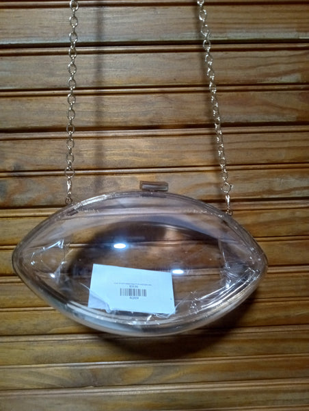 Clear 10"x5"Football Shape Purse w/22"gold chain strap Amanda Queen