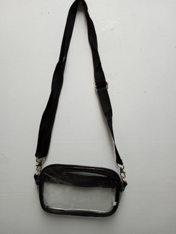 Clear 8"x5" rectangle bag w black strap
