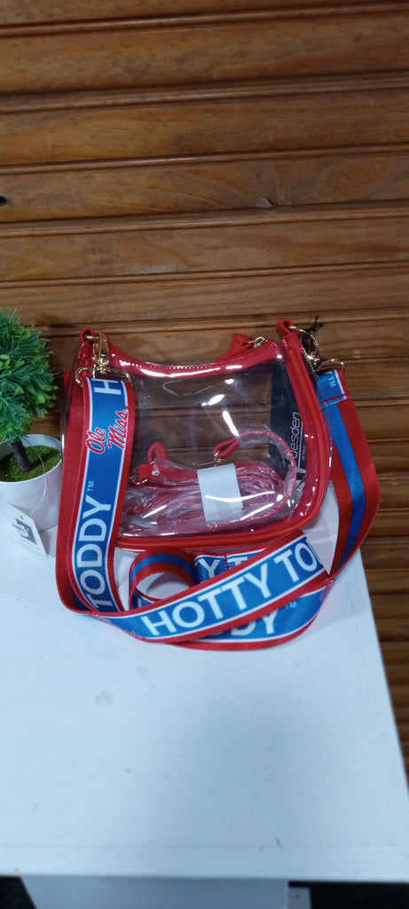 Clear bag-8"x6"Red-Hotty Toddy blue/red/white strap