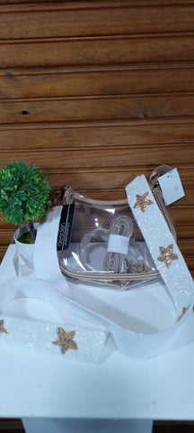 Clear bags-Gold-8"x6"/White bead w/gold star bead strap