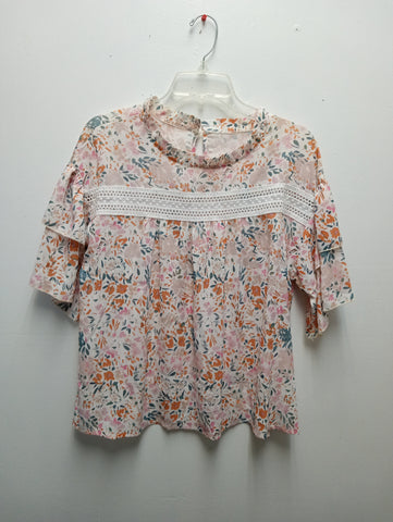 Crochet Beige Floral pink/orange/green Blouse Whitney Wilkins
