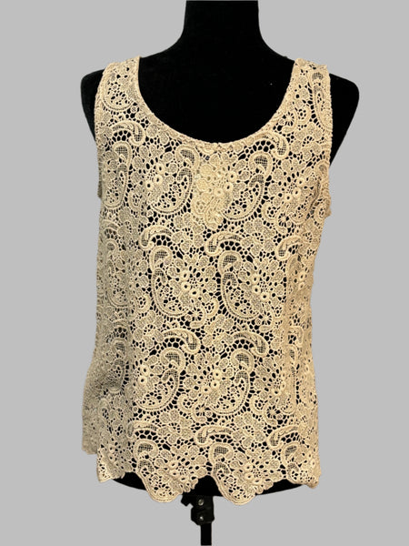 Full Crochet Lace Top-tan
