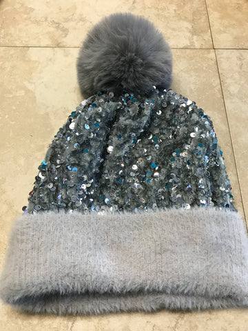 Sequin Sparkle Beanie-Gray