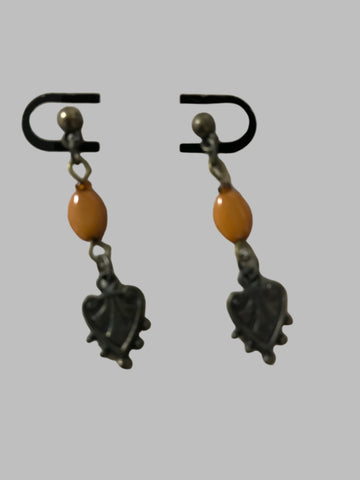 Dangle Heart Earrings w/small butterscotch stone