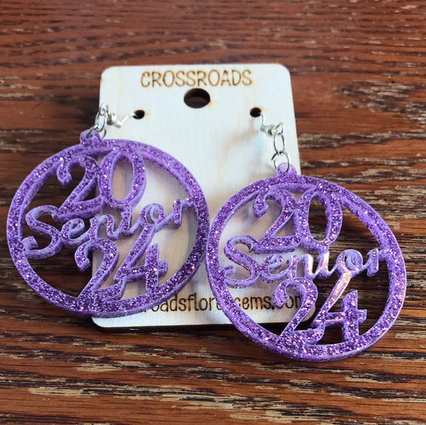Senior 2024 Earrings-Purple Glitter