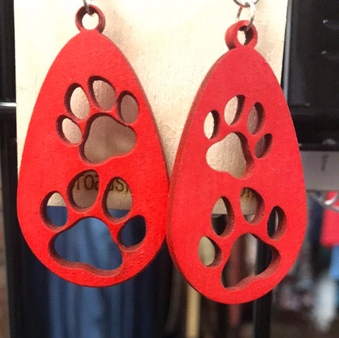 Teardrop Paw #2 Earrings-RED