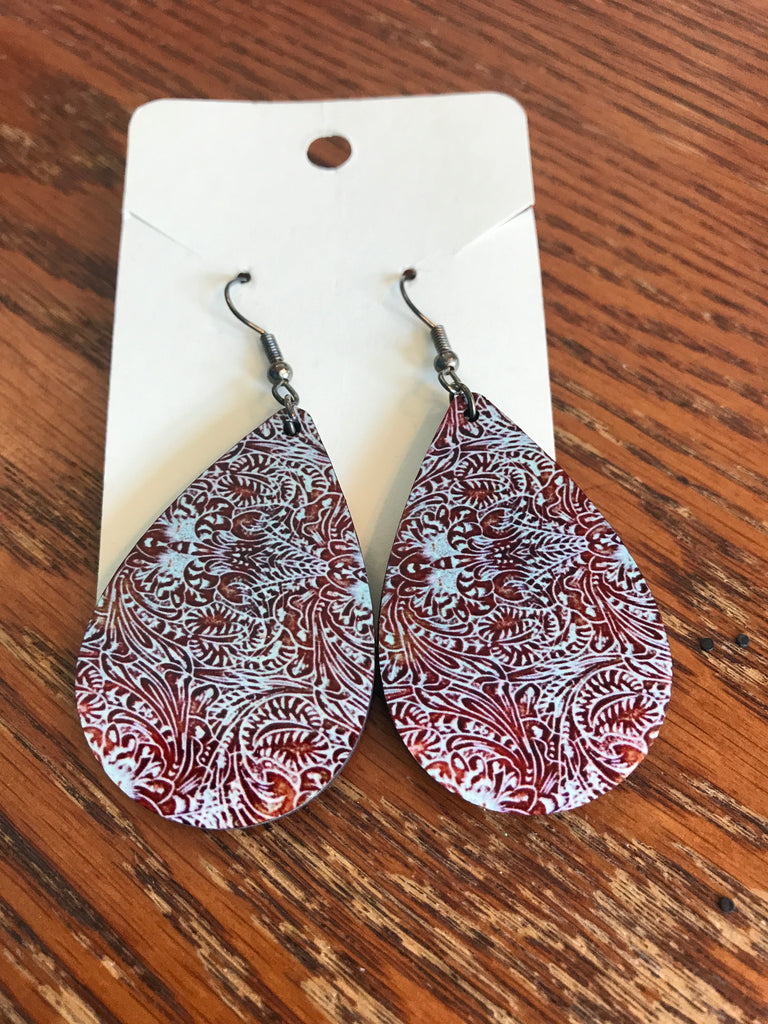 Teardrop Maroon/blue Print Earrings