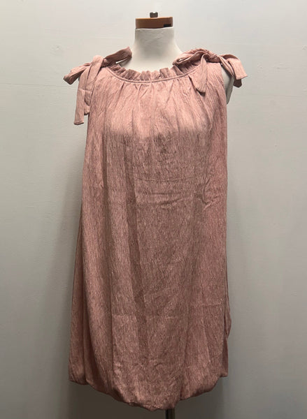 Umgee Sleeveless Peach Dress with Shoulder Tie & Bubble Bottom Hem Landon Ramsey-Maria Briones