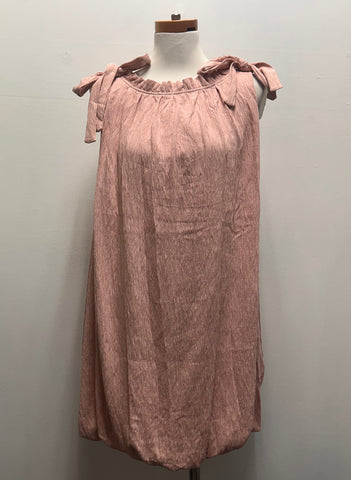 Umgee Sleeveless Peach Dress with Shoulder Tie & Bubble Bottom Hem Landon Ramsey-Maria Briones
