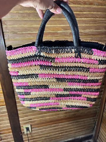Black and Pink Straw Purse Debra Hodge