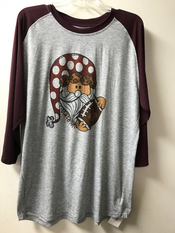 Assorted 3/4 Sleeve Christmas T-Shirts/MSU Santa/Gray/Maroon