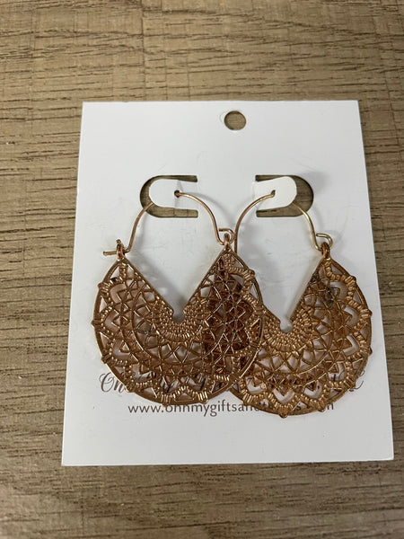 Earrings: Rose Gold Filigree Boho  Earrings