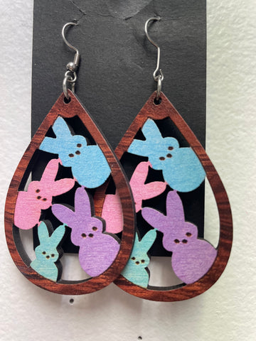 Easter Bunny Teardrop Earrings - Cute Spring Holiday Jewelry Gift