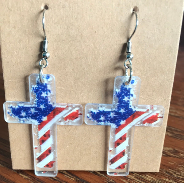 American Flag Dangle Earrings-Acrylic American Flag