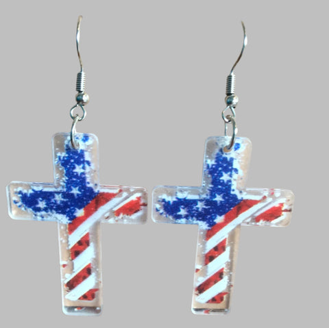 American Flag Dangle Earrings-Acrylic American Flag