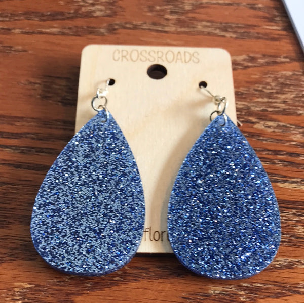 Teardrop Solid Earrings-Galaxy Blue glitter
