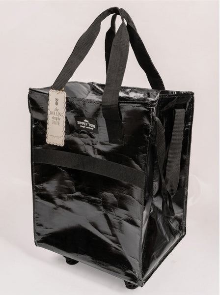 Trendy Metallic Tote Bags with Wheels -Black