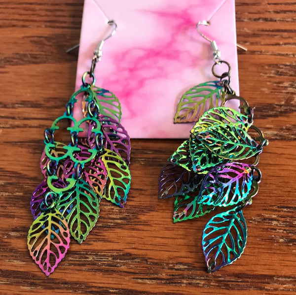 Assorted Earrings-Multicolor Dangle Leaves