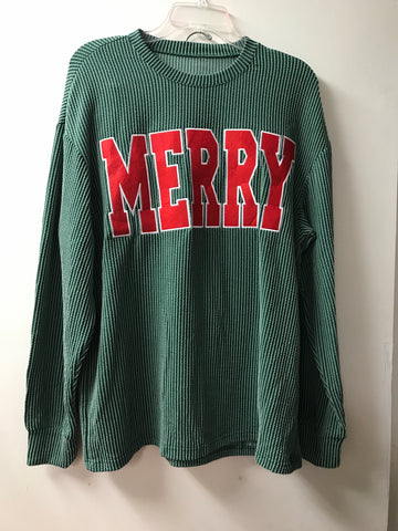 Christmas Short Set-Green stripe Merry