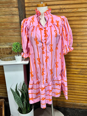 Umgee dress pink with orange ribbon and bows Amanda Queen