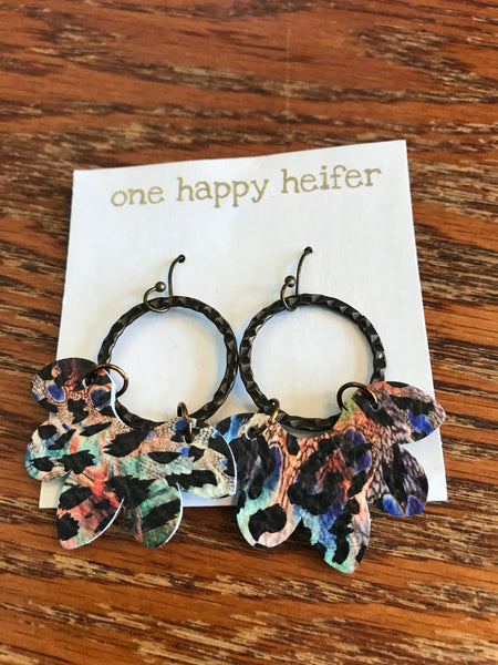 Assorted Circle Earrings-Half Flower Splatter