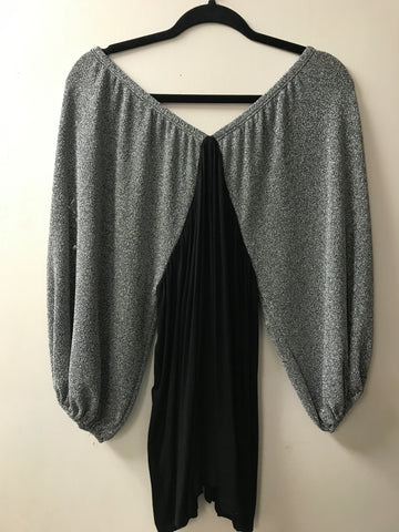 ODDY Silver Sparkle Sleeve Black Top-black/silver