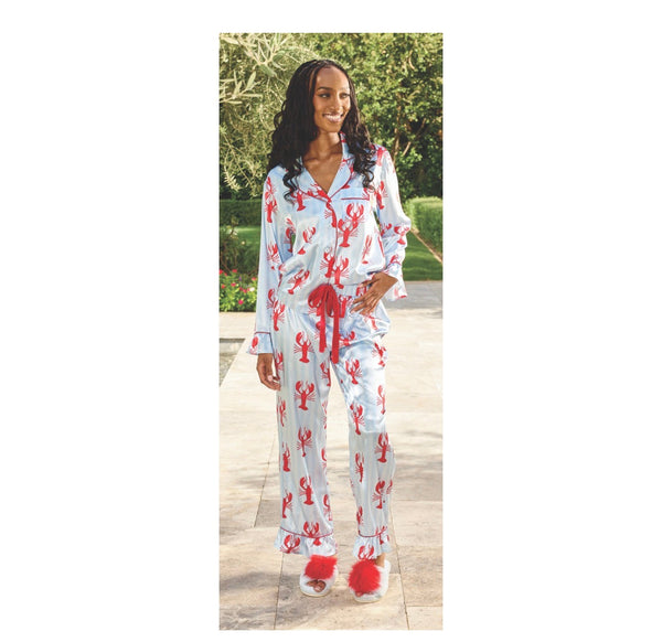 Bella Light Blue Lobster Print PJ Pants Set – Women’s Pajamas Amanda Queen