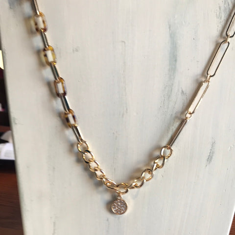 Leopard Gold Sparkle Round Pendant Necklace