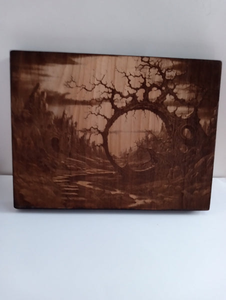 Handmade Burnt Wood Lasered Art Shelf Sitter