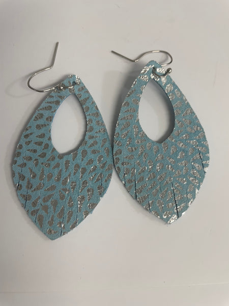 Felt Teardrop Earrings-Light Blue  w/silver spots