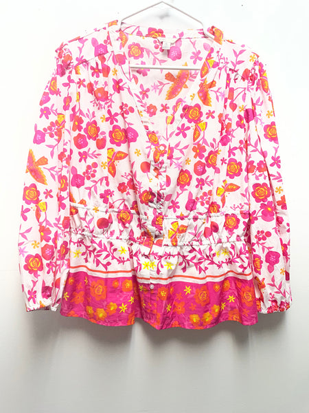 Floral Button Down Shirt XL | Pink Orange Yellow Long Sleeve Blouse Top OhhMy! Gifts and Things, LLC