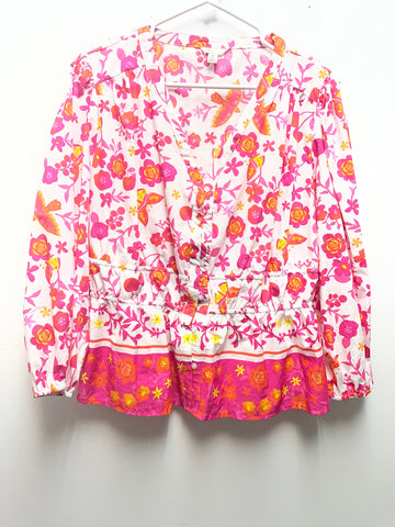 Floral Button Down Shirt XL | Pink Orange Yellow Long Sleeve Blouse Top OhhMy! Gifts and Things, LLC