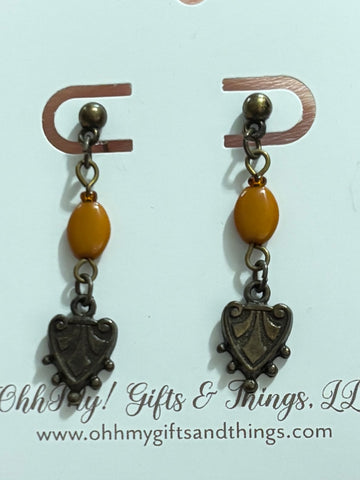 Dangle Heart Earrings w/small butterscotch stone