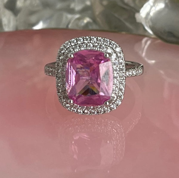 ~Ring: .925 Sterling Silver cubic Zirconia with pink stone