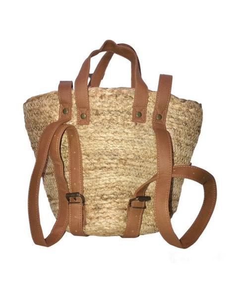 XIX Palms Brown Jute & Faux Leather Handmade Insulated NWT Picnic Cooler Backpack