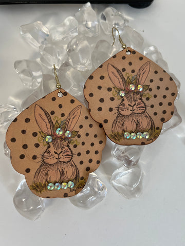 Easter Bunny Earrings w/Sparkly Stones, Pierced