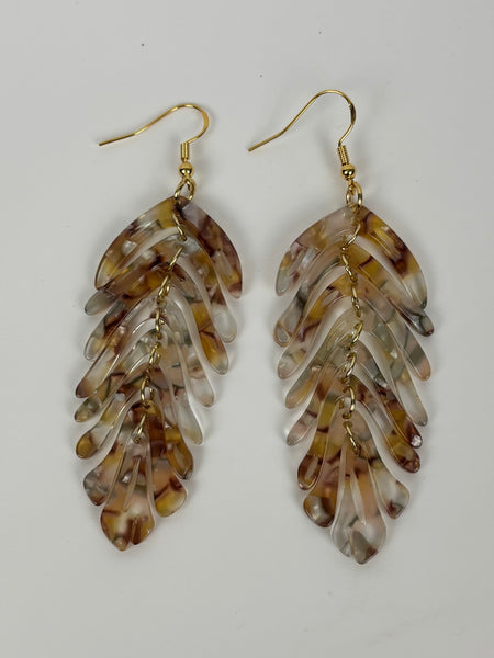 Acrylic Collection Earrings-feather look/brown/gray