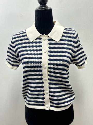 The Workshop Navy Button down Striped Top